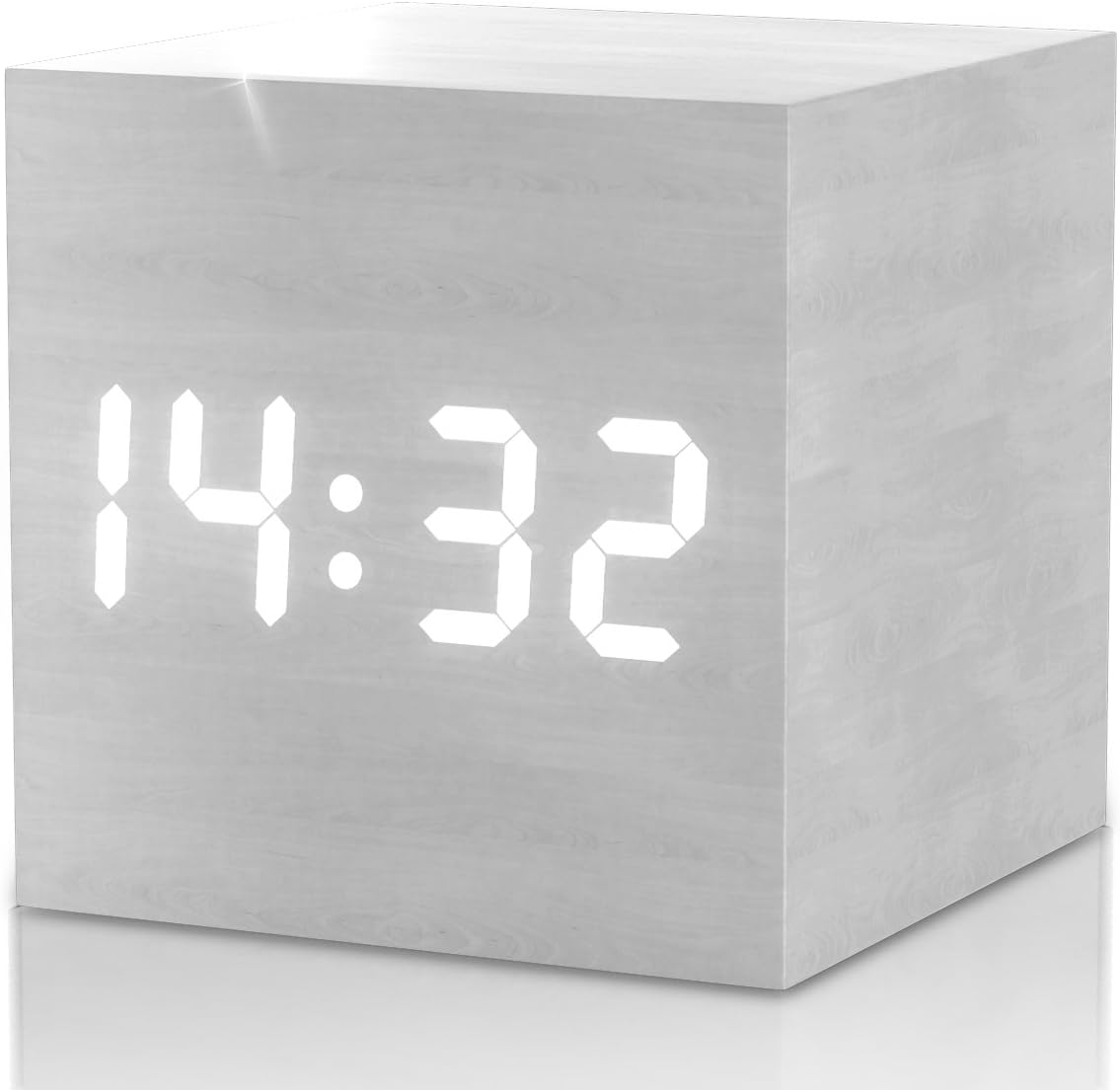 (Upgraded 2017 Model) White Wood Cube Alarm Clock - New Minimal Sleek Design Clocks for Adults, Teens & Kids - Get Today 100% Warranty - For Home and Travel, with LED Digital Display - Limited Edition