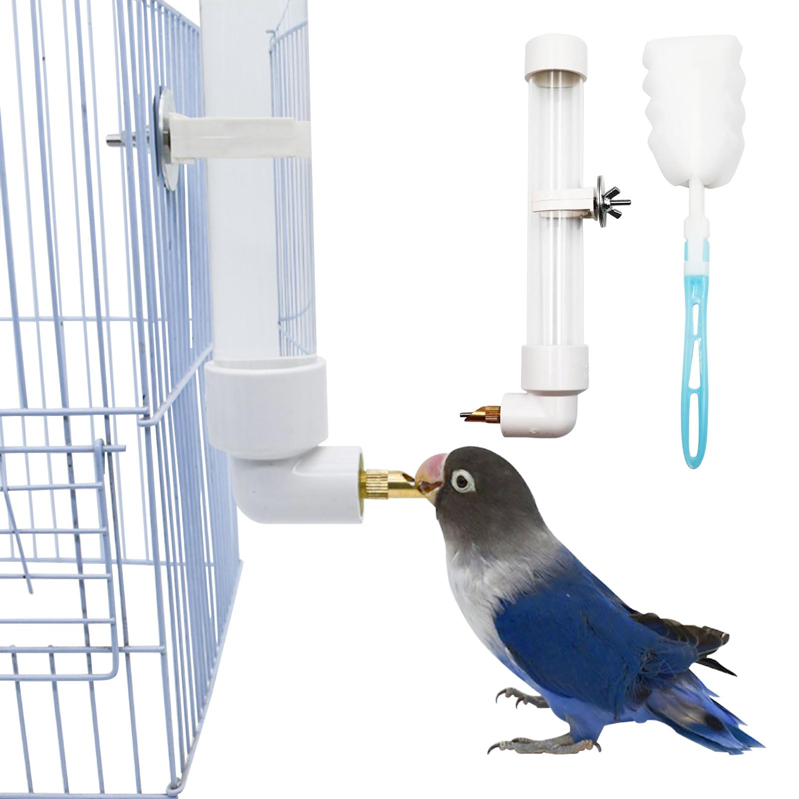 Automatic Parrot Water Dispenser - 1PC Bird Water Bottle with Cleaning Brush, Cage Accessories Drinker Bowl Fountain for Parakeet, Cockatiel, Lovebirds, 130ML