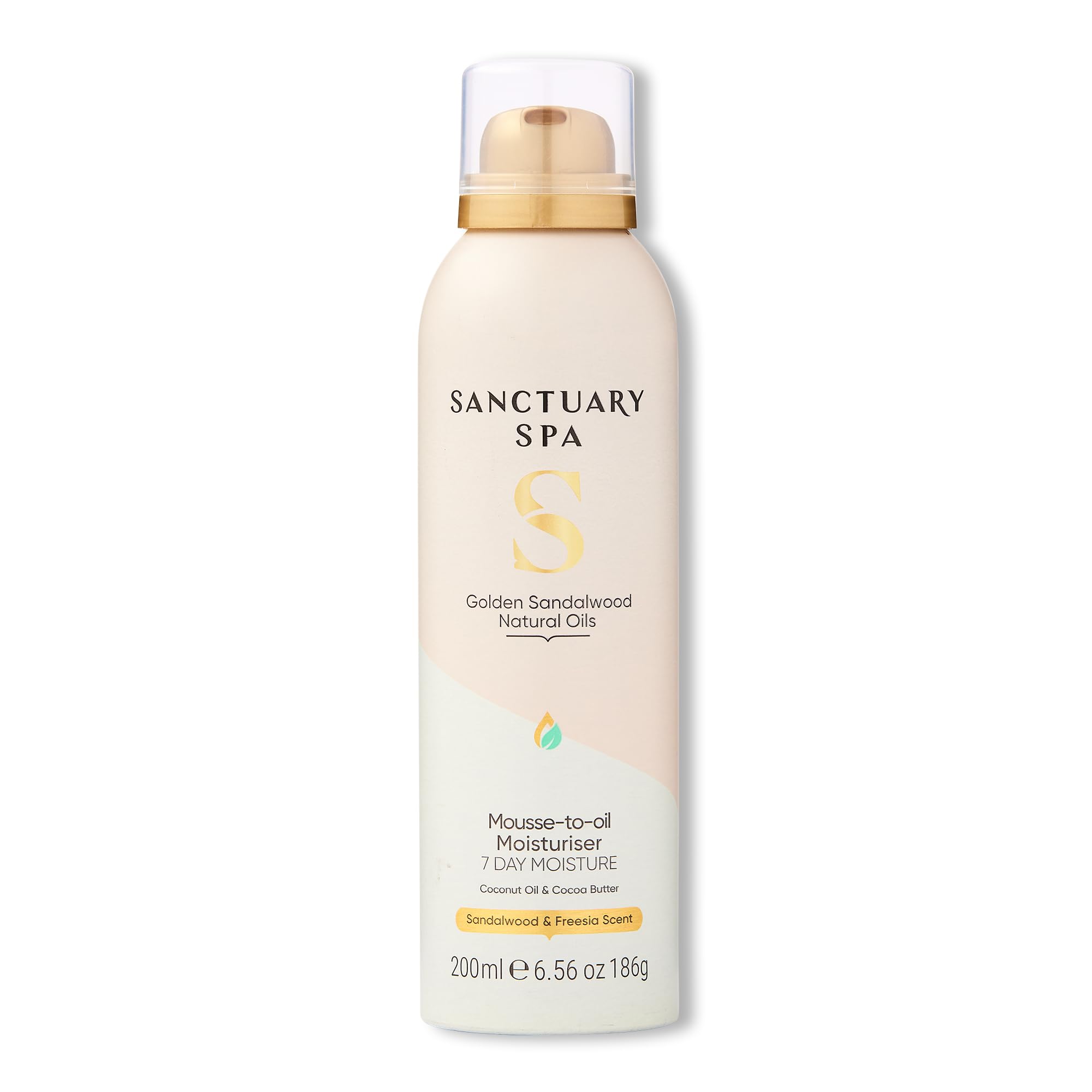 Sanctuary Spa Golden Sandalwood Mousse to Oil Moisturiser, 7 Day Moisture, With Coconut Oil & Shea Butter, Mineral Oil Free, Cruelty Free & Vegan, 200ml