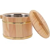 Alipis Wooden Rice Bucket with Lid 7.08In Steamed Rice Storage Container Japanese Sushi Bowl for Home Kitchen Restaurant with Anti-Hot Handles