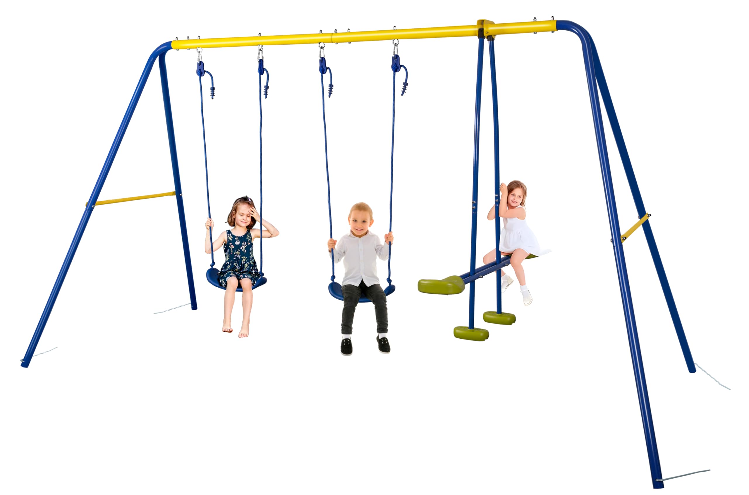 HLC Kids Outdoor Swing Set with 2 Seats & Glider, A-Frame Swingset for Children Ages 3-10, Supports 440lbs - Ideal Playground Sets for Backyards & Gardens