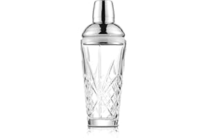 Fioance Glass Cocktail Shaker, 18.5oz Cutting Design Glass Shaker - Exquisite Martini Shaker for Elevated Mixology. Perfect f