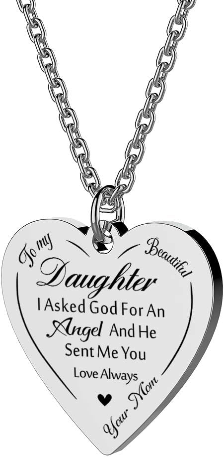 seensea Haoflower Daughter Heart Pendant Necklace You are Braver Than You Believe Engraved Motivational Message Stainless Steel Jewelry Gifts from Mom Dad
