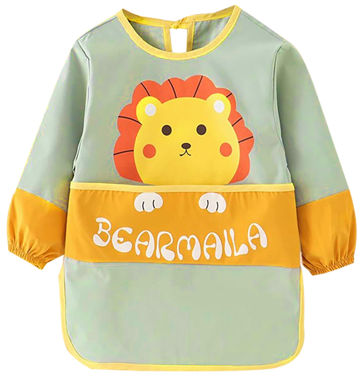 LXOrdora Kids Art Smock Waterproof Painting Apron with Long Sleeve Green Lion 100