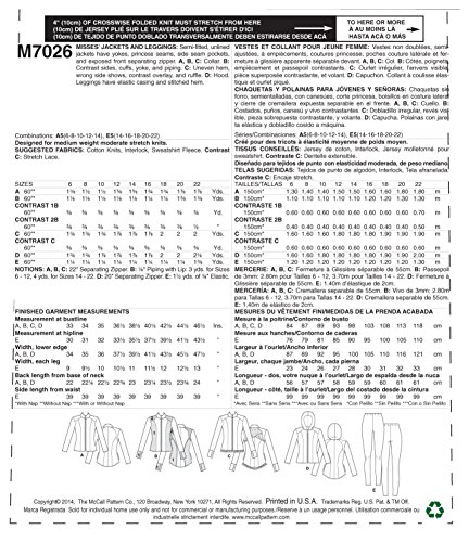 McCall's Patterns M7026 Misses' Jackets and Leggings, A5 (6-8-10-12-14)