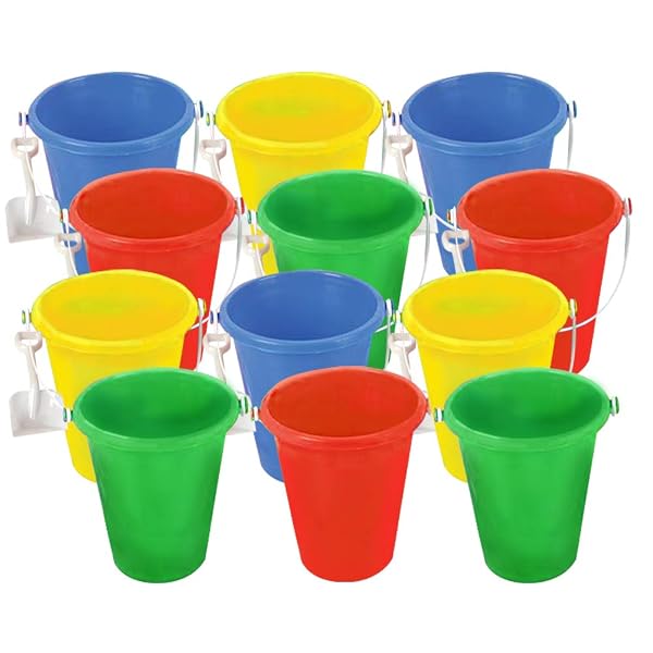ARTCREATIVITY 6 INCH MINI PLASTIC BEACH BUCKET AND SHOVEL SET – PACK OF 12 – ASSORTED COLORS BUCKETS AND WHITE SHOVELS – SUMMER BEACH TOYS – PRACTICAL GIFT, PARTY FAVOR AND PRIZE