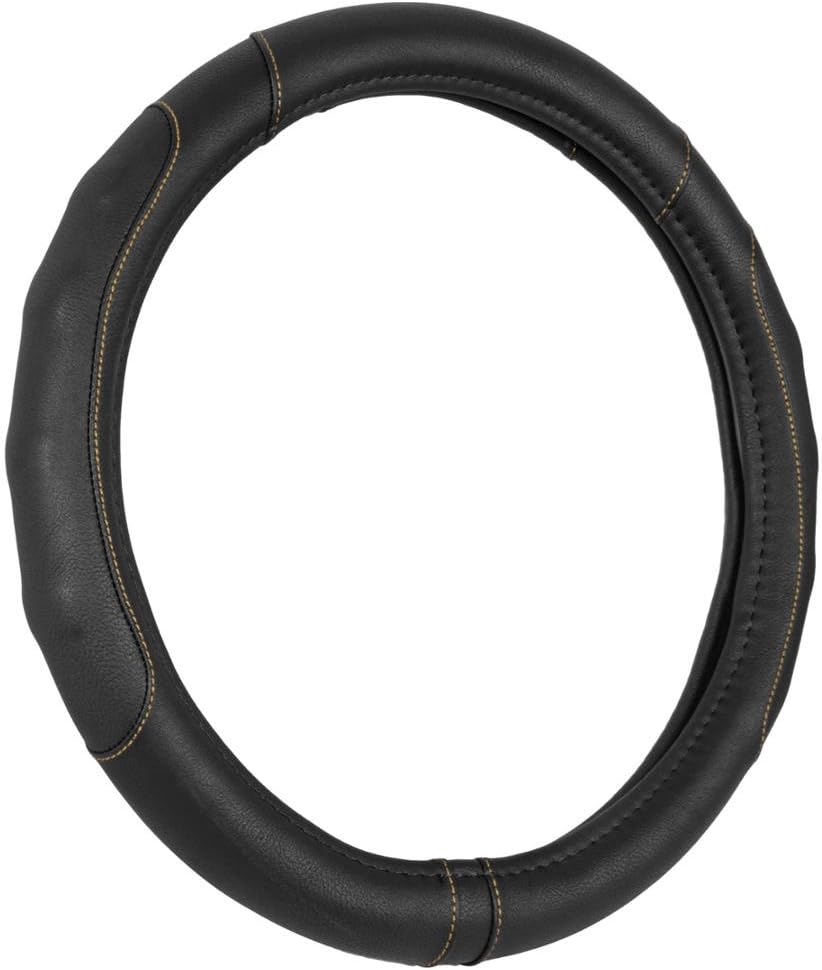 Motor Trend GripDrive Pro Synthetic Leather Auto Car Steering Wheel Cover Black w/ Beige Accent Stitching Comfort Grip - Small 13.5 to 14.5 inch - SW-761-BG-S__AM: Automotive