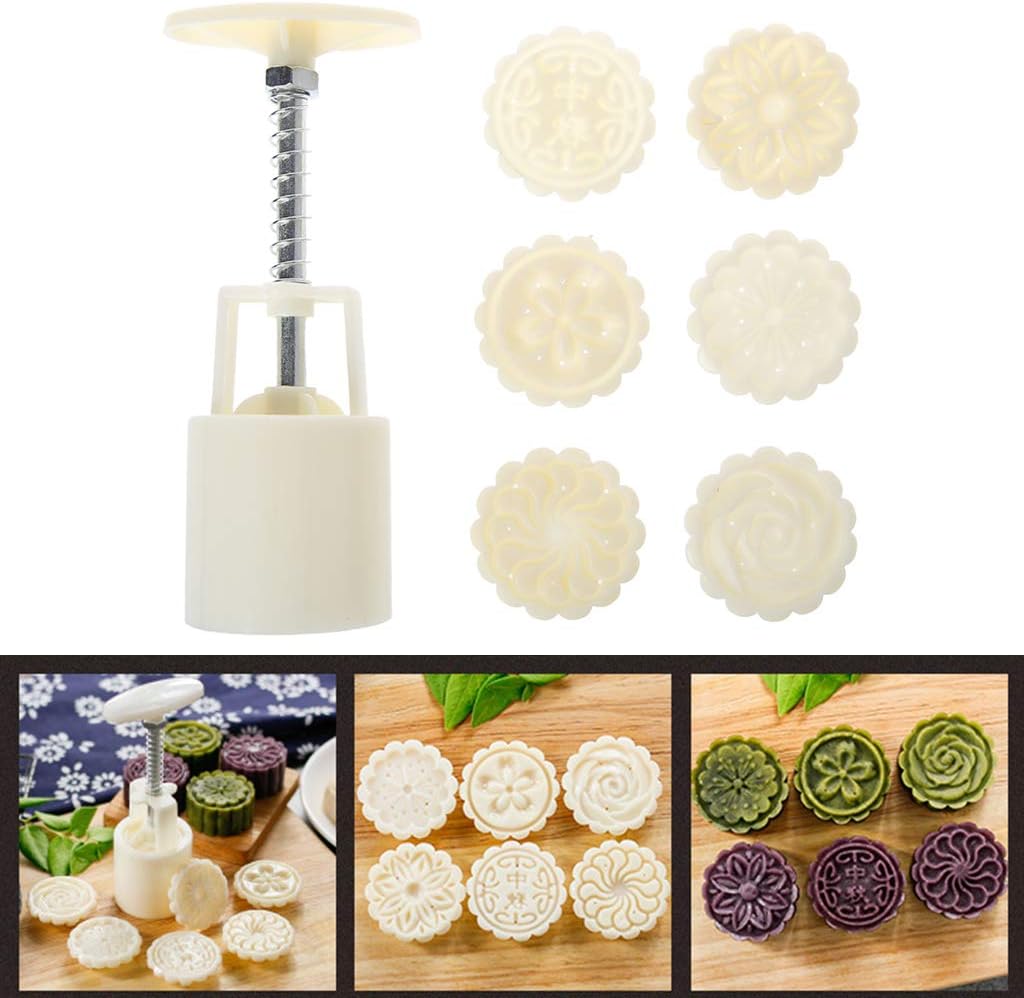 Lisanl 50g Mooncake Mold Tool 6 Rose Flower Stamps Decor DIY Mould Round