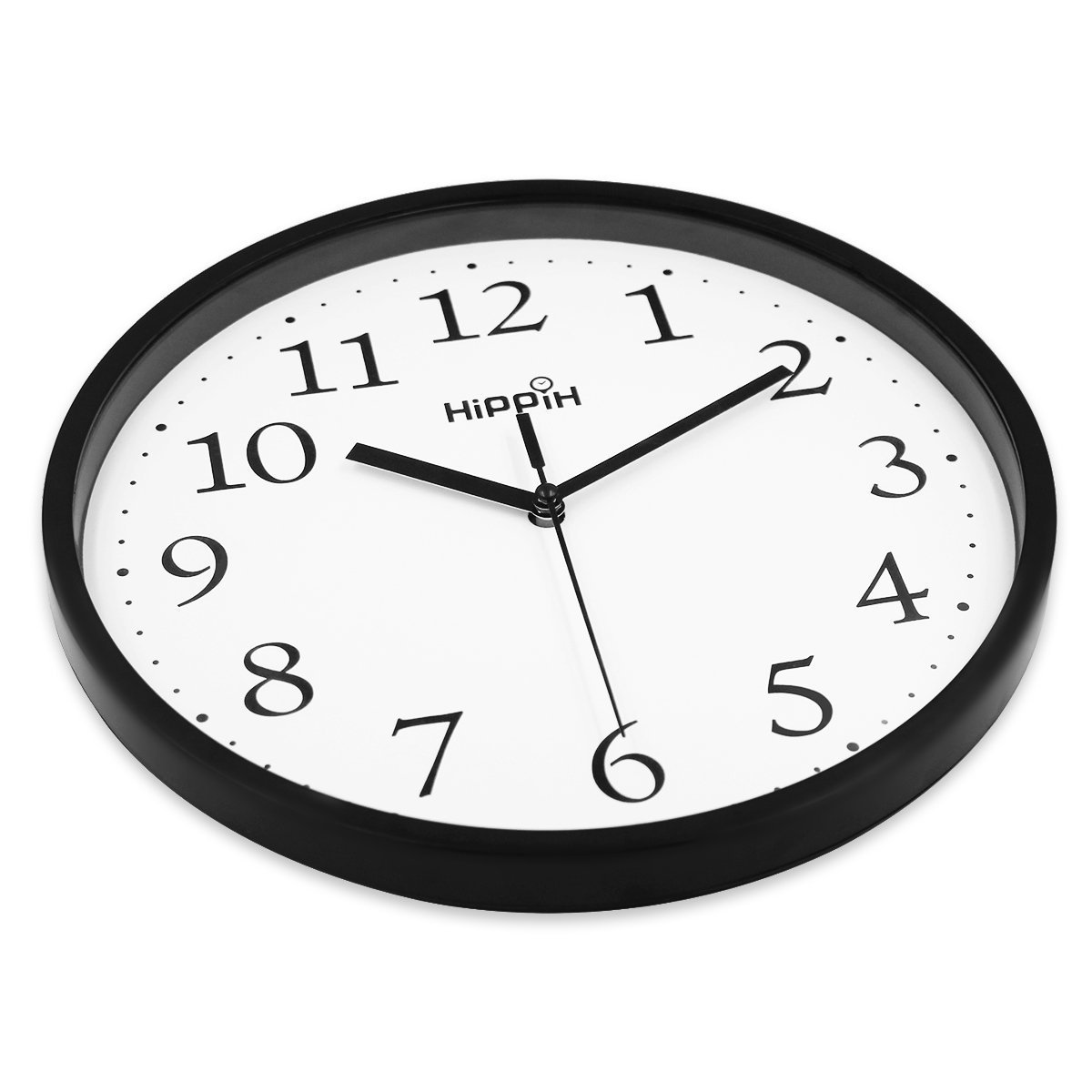 Hippih Black Wall Clock Silent Non Ticking Quality Quartz, 10 Inch Round Easy to Read For Home Office School Clock 2 pack