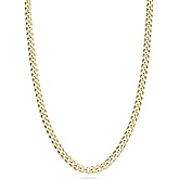 Miabella Italian 18K Gold Plated 925 Sterling Silver 3.5mm Diamond-Cut Cuban Link Curb Chain Necklace for Women Men, Made in Italy