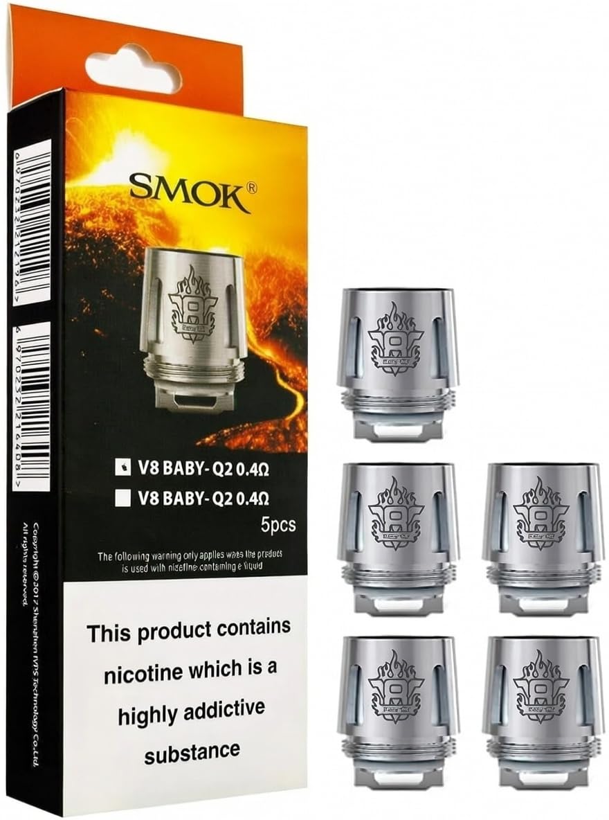 SMOK TFV8 Baby Q2 Coils 0.4 Ohm [Pack of 5] - Dual Coil Build, 40 to 80W Range, Cloud Chasing and Deep Flavor, Replacement Coil For SMOK Baby Beast Tank, BigBaby, StickV8, GPriv Kits No Nicotine