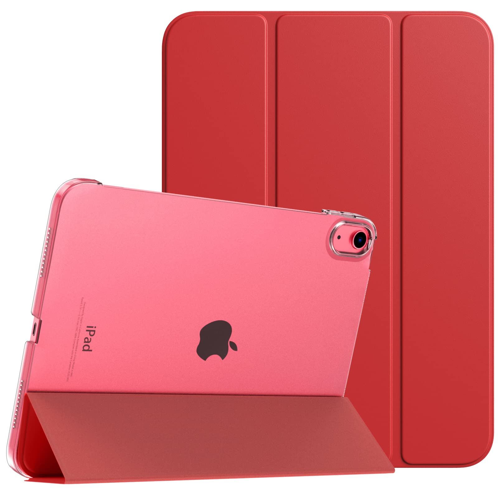 TiMOVO Case for iPad (A16) 11th Generation 11 Inch 2025/iPad 10th Generation 10.9 Inch 2022, Slim Stand Cover with Hard Translucent Back, Support Touch ID, Auto Wake/Sleep, Red