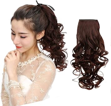 Amazon Co Jp ファッショナブルなウィッグ 自然な表情のリアルヘアワンピースクリップポニーテールエクステンションカーリーウェーブチップ アップポニーテール スポーツ アウトドア