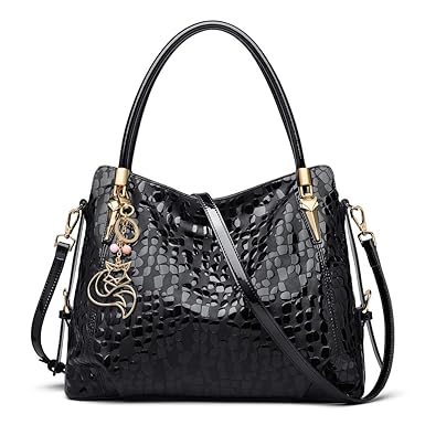 FOXER FOXER Women Genuine Leather Handbag Tote Purse Top Handle Satchel Shoulder Bag (Black5)