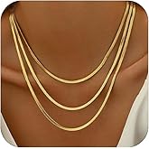 18K Gold Plated Layered Herringbone Necklaces for Women Dainty Layering Beaded Snake Chain Choker Moon Coin Pendant Necklace Trendy Stainless Steel Jewelry
