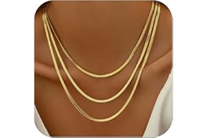 18K Gold Plated Layered Herringbone Necklaces for Women Dainty Layering Beaded Snake Chain Choker Trendy Stainless Steel Jewe