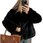 Flygo Women's Faux Fur Coat Fluffy Faux Fur Jacket Long Sleeve Lapel Furry Winter Jackets Shaggy Parka Short Coat