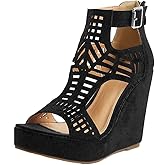 AOSPHIRAYLIAN Wedge Sandals for Women Open Toe Cutout Platform Bohemian Sandals High Heel Buckle Ankle Strap Comfy Summer Sandals