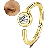 LUCKYJEWUS 14K Gold Plated 925 Sterling Silver CZ Diamond Nose Ring Hoop for Women -Dainty Small Thin Nose Piercing Jewelry with Tiny CZ Stud, 20G/22G, 6mm/7mm/8mm