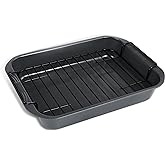 kitCom Bakeware Nonstick Roaster, Nonstick Roasting Pan with Rack, Great For Roast Chicken, Roasts And Turkeys - 15 Inch x 11 Inch (5.8 QT), Gray