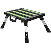 Homeon Wheels RV Step Stool, Adjustable Height Folding Aluminum Platform, Non-Slip Rubber Feet, Reflective Stripe, Handle, RV
