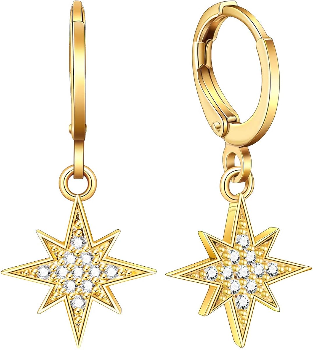 Ldurian Small Hoop Earrings, 14K Gold Plated Huggies, Sparkling CZ Charm Hoops, Dainty Dangle Ear Huggers, Delicate Women Jewelry, For Men Teen Girl (Leverback, Brass)