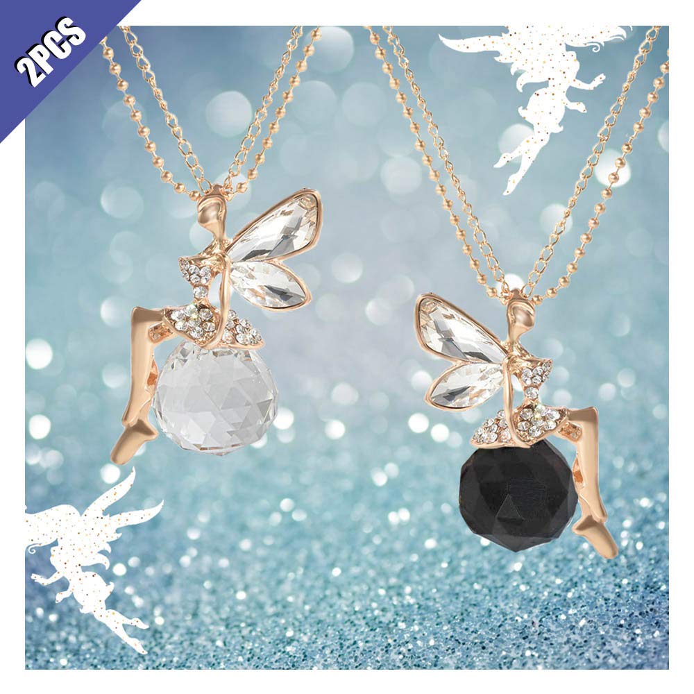 Ximimark Lovely Fairy Angel Wing Crystal Pendant Necklace Sweater Long Chain Princess Girls Women Elegant Necklace 2Pcs