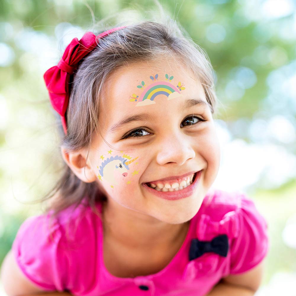 10 Fogli Di Tatuaggi Temporanei Per Bambini A Tema Unicorno - Arcobaleni, Nuvole E Sogni - Ideali Per Feste E Regali