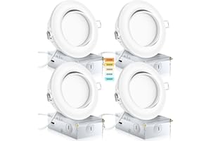 KnLnny Ware 4 in Led Recessed Light 4 Pack,Ajustable Recessed Lights,Led Gimbal Eyeball 4 Inch with Junction Box,5CCT Selectable,Airtight,9W 750LM,Dimmable,ETL Listed