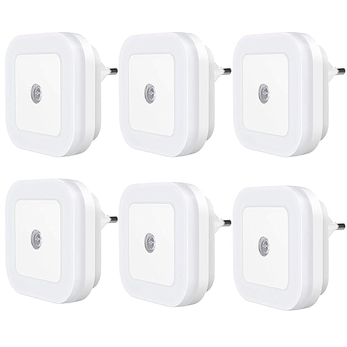 KACOOL 6 Piecss Plug in LED Night Light with Sensor Smart Dusk to Dawn (White)