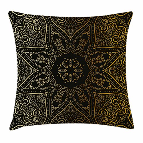 Ambesonne Mandala Throw Pillow Cushion Cover, Large Flower Style Inspired by Harmony Theme and Oriental Philosphy Elements Work of an Art, Decorative Square Accent Pillow Case, 20" X 20", Pale Yellow