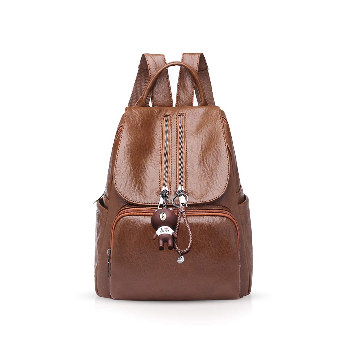 NICOLE & DORIS Woman Backpack Handbag Casual Daypack Fashion Backpack for College Ladies Rucksack PU Leather Brown