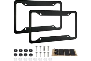 MTABCTY 2 Pack Black License Plate Frames - Heavy Duty Stainless Steel Car License Plate Frame with 4 Holes, Rattle Proof Rustproof with Mounting Screws & Caps for Front Rear Cars