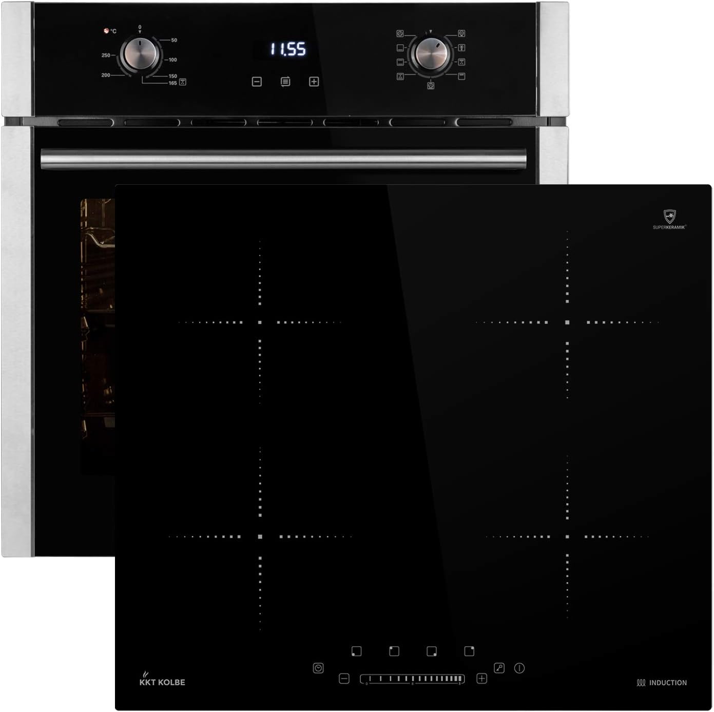 KKT KOLBE Autarkes Herdset: 60cm Einbau-Backofen EB8010ED + 59cm Induktionskochfeld KF5900IND (Heißluft/Grill-/Bratsystem/Automatik-Timer/Teleskopauszüge) SET80101IND2