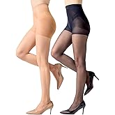 Aaronano 2 Pairs Women's Control Top Pantyhose Shaping Sheer Tights Tummy Control Support Stockings 20 Denier Nylons