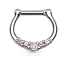 16G Nose Septum/Ear Cartilage Clicker Ring 316L Surgical Steel 5 CZ Inlay (Choose Color) (Pink)