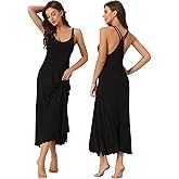 cheibear Womens Lingerie Nighties Midi Pajama Dress Loungewear Racer Back Full Slip Camisole Long Nightgowns