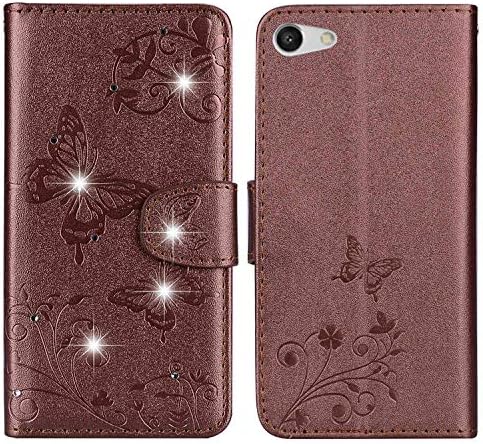 Vivo V5 Lite Bling Case, CHIHENG Butterfly Pattern Embossing PU Leather with Soft TPU Inner Makeup Mirror Card Slots Magnetic Flip Wallet Stand Protective Cover Case for Vivo V5 Lite 5.5" Coffee