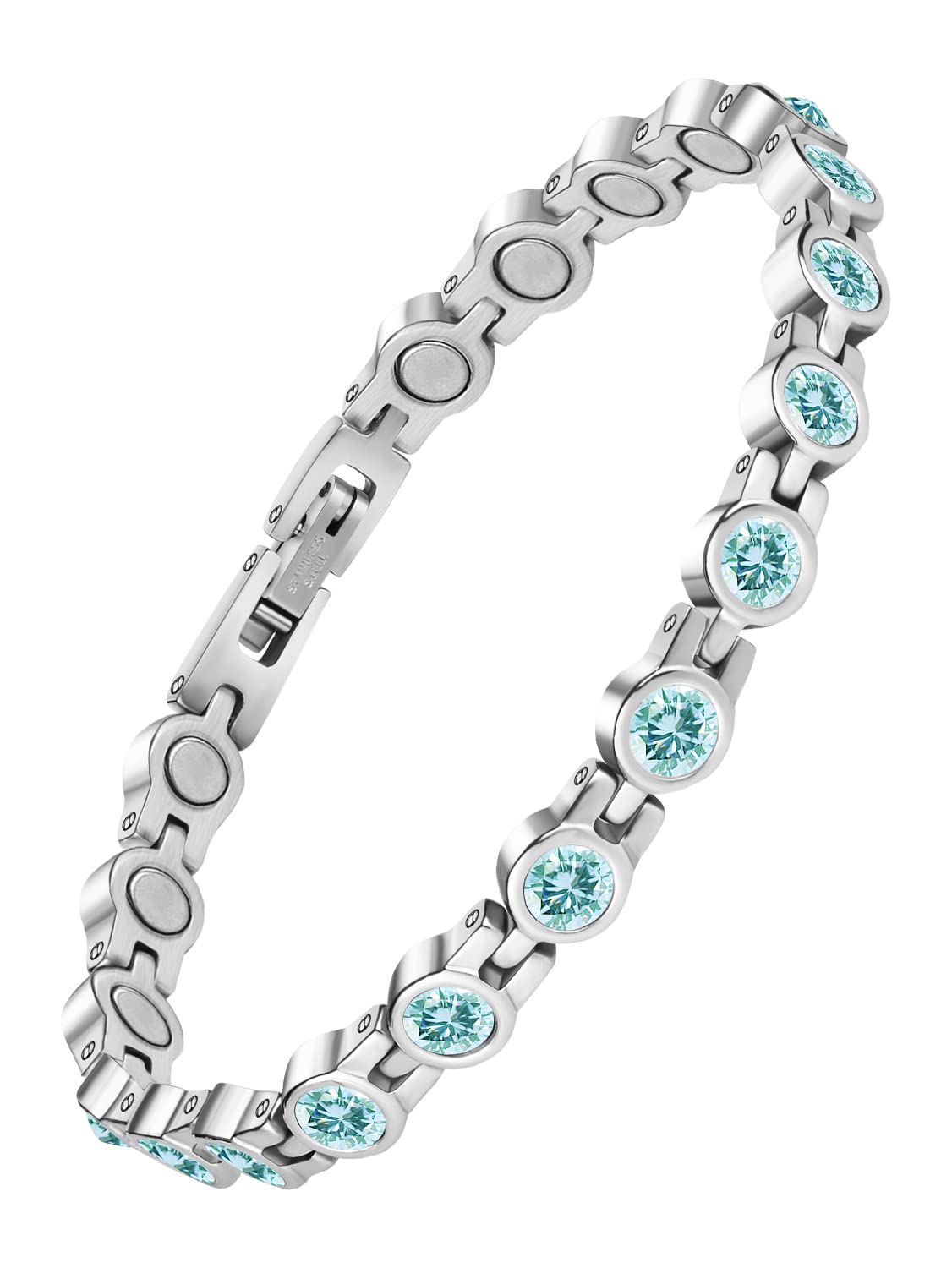 JEROOT Magnetic Bracelet for Women, Lymphatic Drainage Magnetic Wristbands, Adjustable Blue Zirconia Wrist Strap Bracelet with Gift Box and Removal Tool