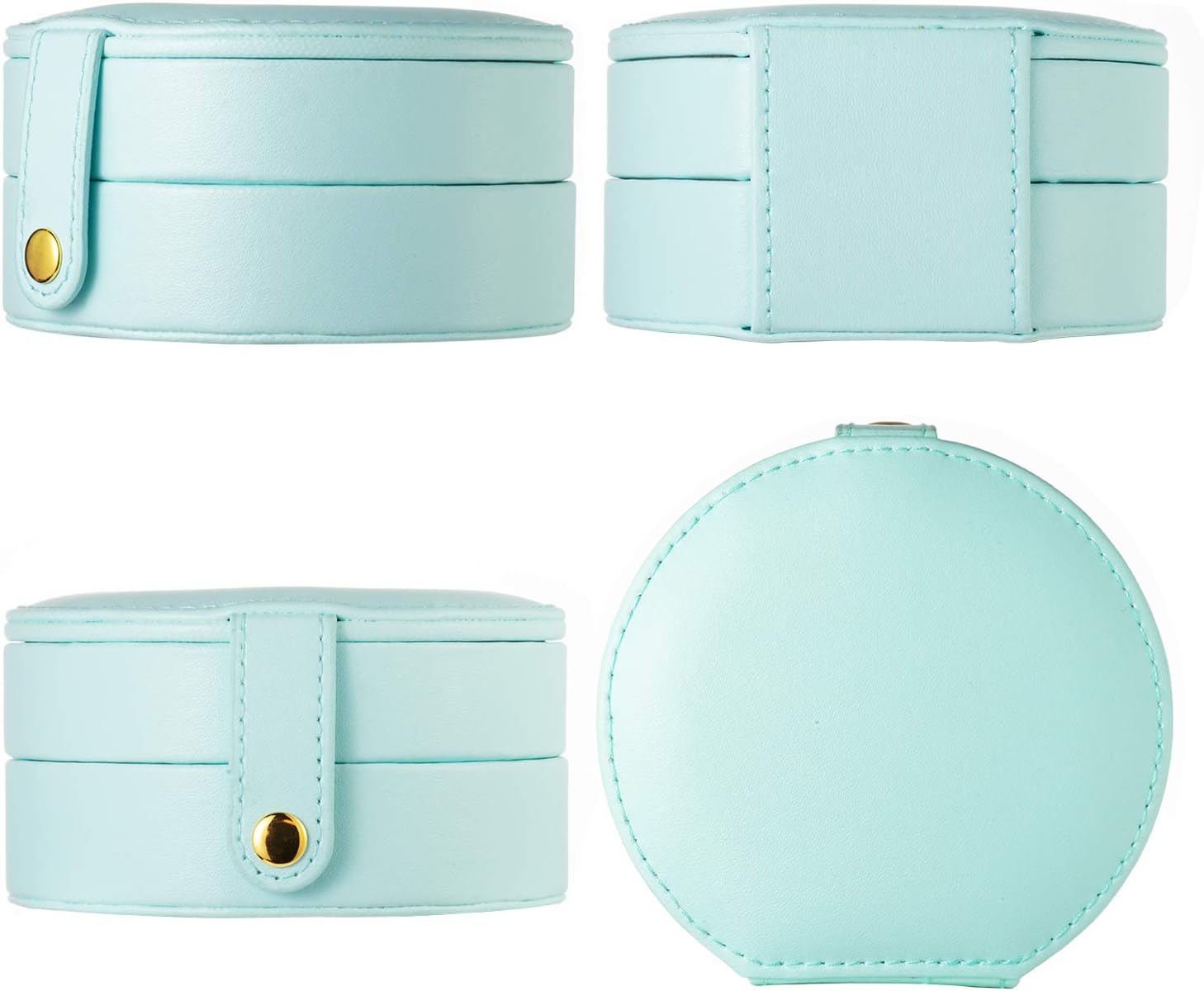 ZOBDX Multi-Layer Portable semi-Circular Jewelry Box Leather Stud Earrings Necklace Storage Box (Sky)