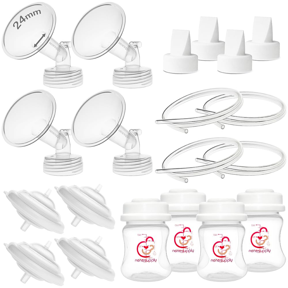 Photo 1 of Nenesupply Pump Parts Compatible with Spectra S2 S1 9 Plus Breast Pump to Replace Spectra Pump Parts S2 Accessories Flange 24mm Duckbill Valve Tubing Bottles Backflow Protector (24mm - 4 Sets)