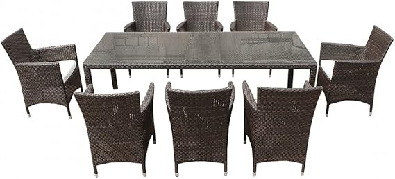 WICKER RATTAN GARDEN FURNITURE ITALY TABLE + 8 CHAIRS: Amazon.co.uk