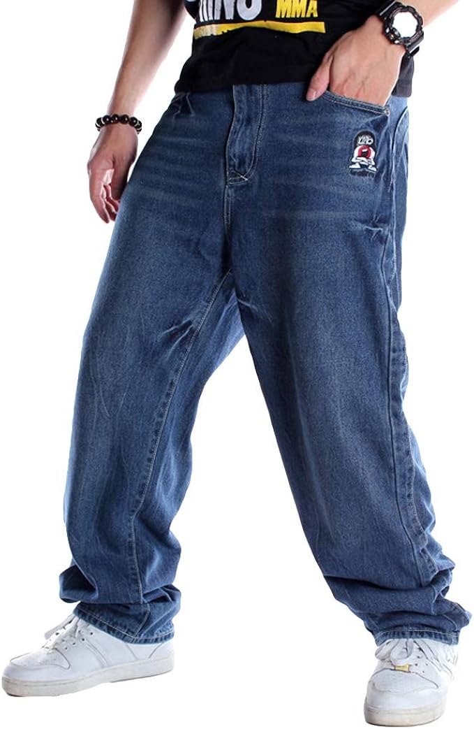 Buy Chowsir Men Casual Baggy Skateboard Pants Hip Hop Jeans Straight Denim Blue Jeans (42, 102