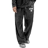 Wedsadl Mens Graphic Acid Wash Sweatpants Streetwear Star Vintage Y2k Pants Cotton Elastic Waist Gym Athletic Joggers Workout