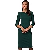 Allegra K Work Dress for Women 3/4 Sleeve Boat Neck Back Slit Business Bodycon Elegant Sheath Dresses