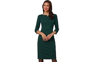 Allegra K Vintage Dress for Women 3/4 Sleeve 2025 Back Slit Bodycon Work Business Sheath Dresses