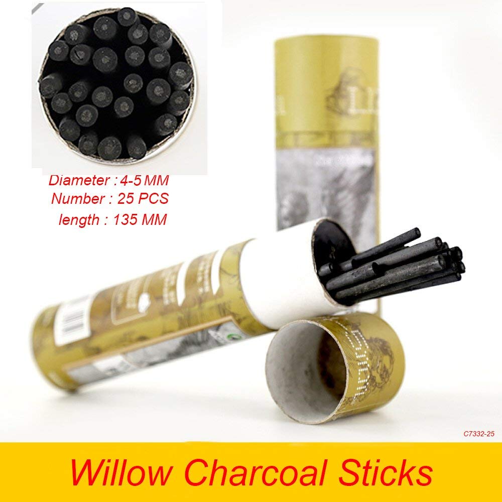 Artist Willow Charcoal Sticks Water Basic Natural Charcoal Piece 25 PCS (Willow