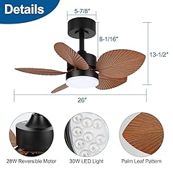 DAKASON Tropical Ceiling Fan with LED Light and 5