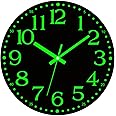 Warminn Wall Clock - 12 inch Glow in The Dark Wall Clocks Battery Operated Black Wood Silent Wall Clock Non-Ticking Analog Luminous Clock for Living Room Bedroom Office Kitchen Classroom Bathroom