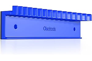 Olsa Tools Magnetic Wrench Organizer, Blue - Wrench Holder Rack - 15 Slot Wrench Storage Rail - SAE and Metric Wrench Holder for Tool Boxes - Scratch Free Magnetic Wrench Organizer - Part: 1876